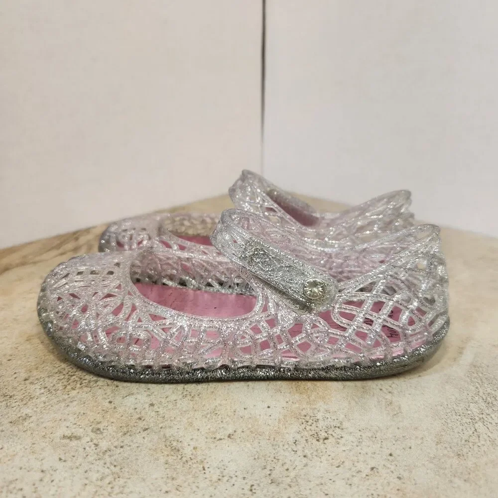 Stepping Stones Girls US 9 Silver Glitter Mary Jane Jelly Sandals Round Toe